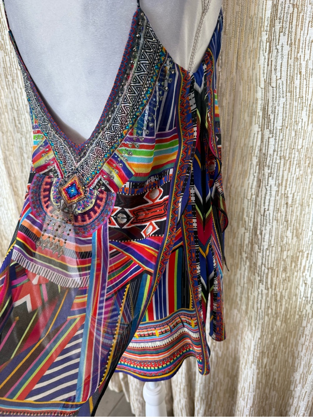 Camilla Multicolor Beaded V-Neck Spaghetti Strap Camisole - Picture 4 of 12